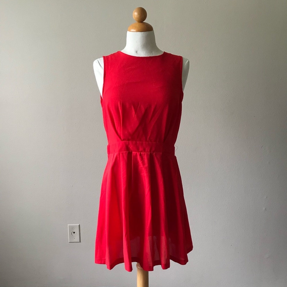 Bright Red Open Scalloped Back Short Dress